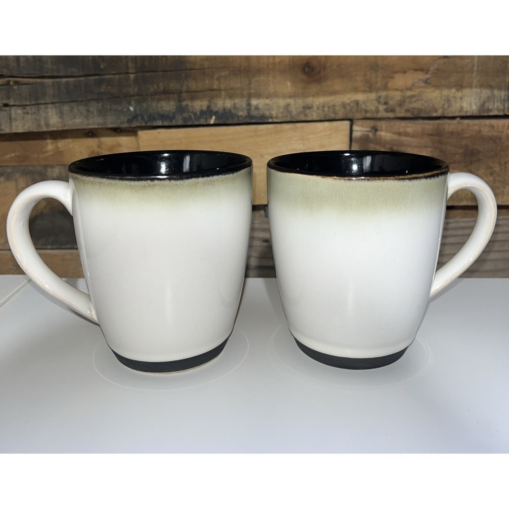 Sango Coffee Tea Cup Mug Nova Black 4932 Gray White Center Stoneware